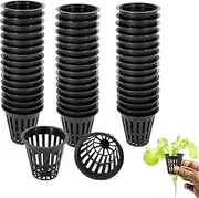 Yharnamite 50 Pcs Garden Slotted Mesh Net Cups, 2" Round Hydroponic Net Pots Cups, Wide Lip Bucket Basket for Hydroponics for Hydroponics & Aquaponics, Indoor and Outdoor Plant Growth (Black-50)