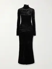 [Alaïa] Alaïa - Ruched Crushed-velvet Turtleneck Midi Dress - Black - FR 40 FR 40 Black