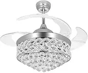 Reversible Retractable Ceiling Fans with LED Light and Remote Control, 42" Invisible Ceiling fan Chandelier with 4 Clear ABS Blade, Livingroom Fandelier Indoor Crystal Ceiling Light with Fans (Chrome)
