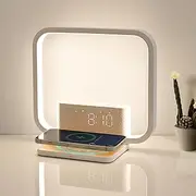 Table Lamp for Bedrooms with 15 Natural Sounds Touch Lamp with 3-Level dimmable Wake Up Light with Wireless Charger,Sunrise Alarm Clock for Kids Room Living Room Night Stand Lamp for Reading