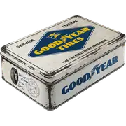 Goodyear Logo White Embossed German Made Flat Tin Storage Box