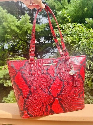 Brahmin Handbags Asher Lipstick croc-embossed leather medium tote bag New