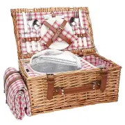 Wicker Picnic Basket Set for 2 Persons with Waterproof Picnic Blanket and Lar...