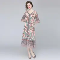 在飛比找PChome24h購物優惠-《D'Fina 時尚女裝》 歐洲雪紡洋裝中長版花色寬鬆大擺裙