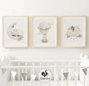 Boho Nursery Wall Art, Farm Animal prints, Moon, Hot Air balloon, clouds, Sheep