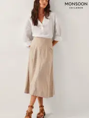 Monsoon Natural Harper Linen A-Line Skirt (H46782) | $159
