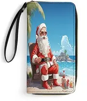 [BFGWK] Large Santa Claus Print Beach Long Zipper Wallet Leather Wallet Suitable for Men and Women, Style, 7.8"x4.1", Casual, Style, 19.7x10.5cm, Casual