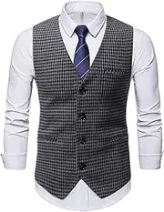 [ZISTRCBAO] Waistcoats For Men Casual Slim Waistcoat - Men'S Sleeveless V-Neck Suit Vest Classic Plaid Waistcoat,Stylish Single-Breasted Suit Waistcoats Jacket