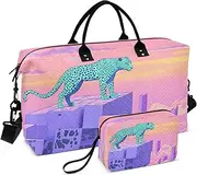 [ZRYSMY] Duffel Bag for Traveling, Leopard Abstract Scene Travel Bag Gym Bag, with Multiple Interior Pockets Shoulder Weekender Bag for Women Men with Toiletry Bag 20.5L x 1.9W x 13.8H, Multi-Colored