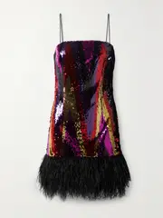 [Rebecca Vallance] Rebecca Vallance - Kaia Feather-trimmed Sequined Tulle Mini Dress - Purple - UK 10 UK 10 Purple