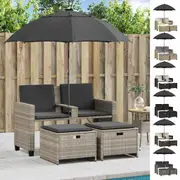 Garden Sofa 2-Seater with Parasol and Stools Settee Loveseat Poly Rattan vidaXL