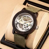 在飛比找蝦皮購物優惠-IK阿帕琦新款機械錶男士商務鏤空全自動真皮木錶個性百搭休閒手