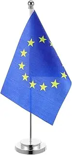 TEHAUX Eu Mini Desk Flag Stand Table Flag with Sturdy Base for Office Decor Classroom Party