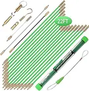 FTIHTRY 22FT Fiberglass Running Electrical Wire Cable Glow Rods Wire Pulling, Fish Rods Electrical Kit with 8 Different Attachments and Fish Tape Wire Puller Kit Green 002