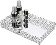 Crystal Cosmetic Makeup Tray, Vanity Organizer Tray, Metal Crystal Mirror Acrylic Tray, Decorative Tray Storage for Home Decor, Dresser Countertop, Bathroom