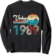 [X.Style] 33rd Birthday Shirt Retro Vintage 1989 Birthday Women Men Sweatshirt ds234 Sweater (L) Black