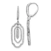 Solid 14k White Gold Simulated CZ LeverbacK Earrings