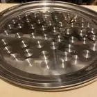 13 Inch Round Silver Metal Serving Tray, CIRCLE HOLOGRAM Barware Food NWT