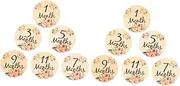 QUMIIRITY Double-Sided Wooden Monthly Milestone Cards 12pc Set Flower Patterns Baby Milestone Photo Prop