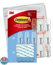Command Medium Clear Wire Toggle Hooks,10 Hooks and 12 Command Strips, Damage