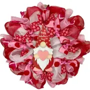 Happy Valentines Day Gnome Handmade Deco Mesh Valentines Day Wreath