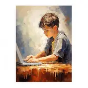Boy Typing Modern Art Canvas Print