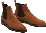 [Generic] Mens Chelsea Boots Slip On Round Toe Stacked Low Heel Fashion Casual Ankle Boots Men Boots Men's Leather Shoes