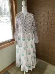OLIPHANT Sz L Large Mandarin Maxi Dress Posey Lilac Pink Green Floral Cotton NEW