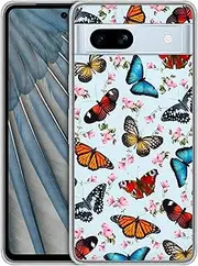 [GlamCase] Clear Case for Google Pixel 7A 5G, Google Pixel 7A 5G Clear Case - Floral Butterfly Pink Design Printed Clear Shockproof Protective Designer Back Clear Case/Cover for Pixel 7A