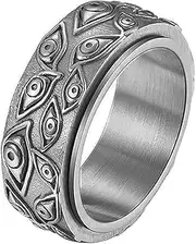 [URCHUZE] Titanium steel Full Eye Ring,Punk Gothic Statement Rings Eye,Stainless Steel Mens Spinner RingsTrendy Men's Retro Domineering Hand Jewelry(9mm)