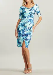 TADASHI SHOJI Macke Floral Dress Floral Body-Con Dress V-Neck Ruched Hal S