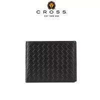【CROSS】頂級NAPPA小牛皮編織紋8卡男用皮夾 阿梅爾系列 附高貴送禮提袋-黑色 黑色