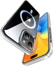 TORRAS Spaka-Mag Shockproof iPhone 15 Case. White Bumpers, Clear Back (6.1 Inch)