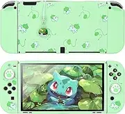DLseego Protective Case Compatible with Switch OLED,Soft Touch Slim Cover Shell with 2PCS Thumb Grip Caps and Elf Balls Charm,Shock Absorption and Anti-scratch,Green Frog