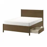 TONSTAD bed frame with storage, brown stained oak veneer/Luröy, Full/Double