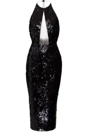 [ALEX PERRY] ALEXA SEQUIN MIDI DRESS UK 10 BLACK