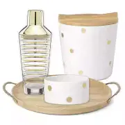 Kate Spade New York Ice Bucket Melrose Avenue Lenox Gold Dots Wood Lid NWT