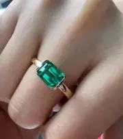 2.15 Ct Octagon Cut Natural Emerald Proposal Ring 14K solid Yellow gold