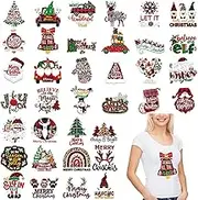 36 Sheets Christmas Iron on Transfers for T-Shirt Christmas Vinyl Iron on Patch Santa Claus Heat Transfer Vinyl Sticker Christmas HTV Iron on Transfer Fabric DIY Craft Supplies (elk, Tree, Snowman)