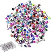 [lafomukea] 20 PCS Tongue Bars Pack Random Color, 16mm Barbell Stainless Steel, Colorful Tongue Rings, Nipple Ring Piercing Barbell, Surgical Steel Tongue Bars, Metal Tongue Piercing Jewellery for Women Men,