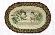 2 PC Braided Jute Oval Stenciled Placemat/Trivet/Swatch. Earth Rugs. CHICKADEE.