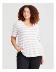 [Taking Shape] Natural Stripe Essential T-shirt in Flax/White Stripe