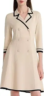 GOELIA Mini Sweater Dress for Women, Button up 3/4 Sleeve Knit Dresses for Teacher Work Business