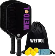 'WETOOL Pickleball Paddles Set of 2, USAPA Approved, 5.5'' Elongated Handle, Textured Surface, Huge Sweet Spot, Lightweight, 16mm Carbon Fiber Pickle Ball Rackets 2 Pack for Beginner, Intermediate'