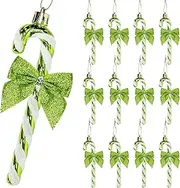 24 Pcs Candy Cane Christmas Decorations,5.5inch Glitter Candy Cane Bows for Xmas Tree Hanging Ornament Holiday Festival Party Home Decoration (Light Green)