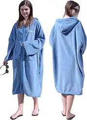 Hiturbo Adult Changing Towel Robe: Zipper Oversized Hooded Swimming Poncho - Fleece Coat for Surf Beach Pool Bath