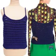 sz 38 NEW $810 PRADA RUNWAY Vivid Blue CROCHET KNIT Resort LOGO in BACK TOP XS