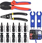 Glarks 24Pcs Solar Crimper Solar Crimping Tools for 2.5/4/6mm² Solar Panel PV Cable with 6 Pair Solar Panel Connector and 1 Pair Solar Connector Assembly Tool Spanner Wrench and a Wire Stripper