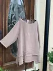 HLT417 Mocha 1X NWT Match Point Linen Shirt Pull Over Top Layer Plus Brown