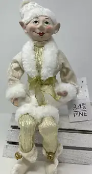 NEW 34th & Pine Elf Shelf Sitter / Stand Posable Christmas Winter Gold White 15”